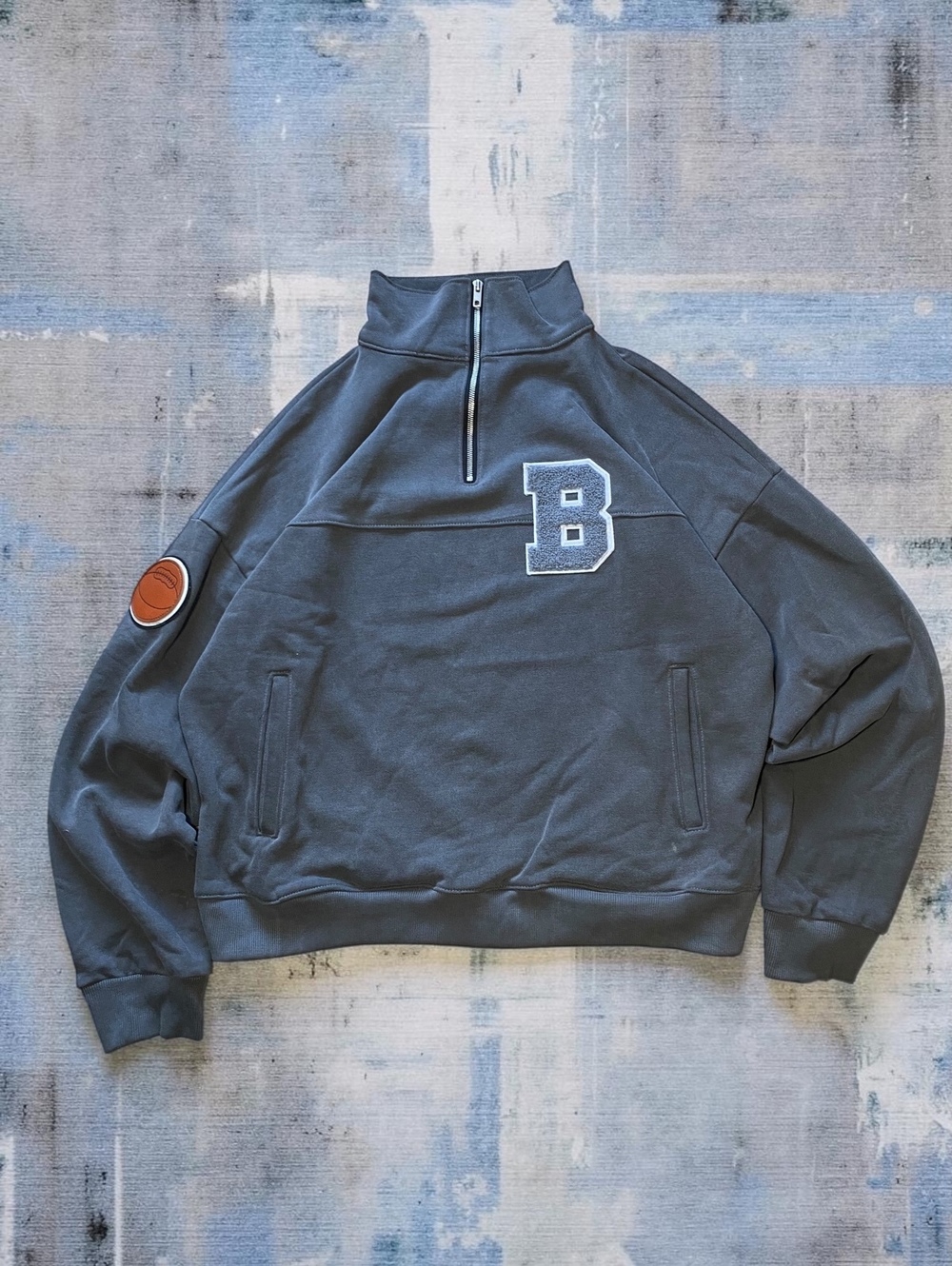 barō Mens Brooklyn Nets Quarter Zip Sweatshirt L Oversized Gray Cotton NBA